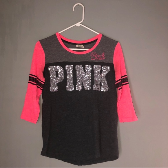 pink and grey baseball tee